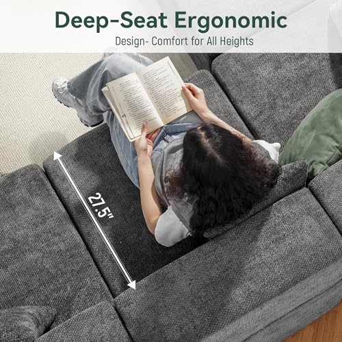 Modular Sectional Cloud Couch for Living Room - 130'' 6 Seater Convertible Chenille Couches Set with Ottoman, No Assembly Compression Sofas, Comfy Floor Sofa with Memory Foam, Grey