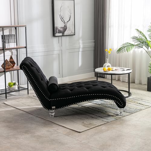 63" Retro Velvet Chaise Lounge Indoor with High Backrest, view 8