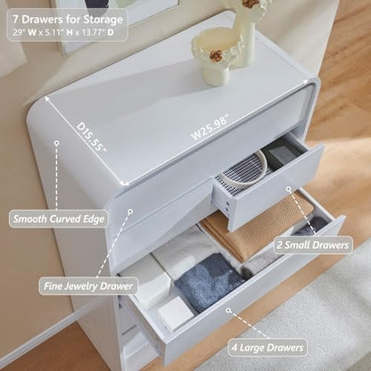 Modern 7 Drawers Dresser for Bedroom, 55" Tall Curved Dresser,White, view 5