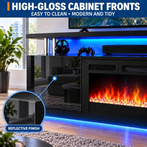70 Inch Electric Fireplace TV Stand, Entertainment Center, view 6