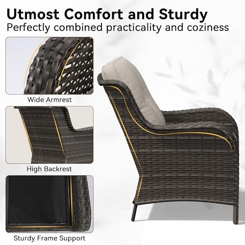 Patio Chairs Set of 2, Outdoor Wicker Patio Furniture Set with Thickened Olefin Cushions, High Back and Deep Seating, Wide Curved Armrest Hand-Woven PE Rattan for Porch, Deck, Beige