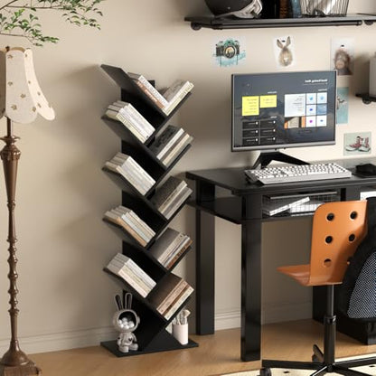 10 Tier Tree Book Shelf, Floor Standing Wood Bookshelf for Narrow Space, view 7