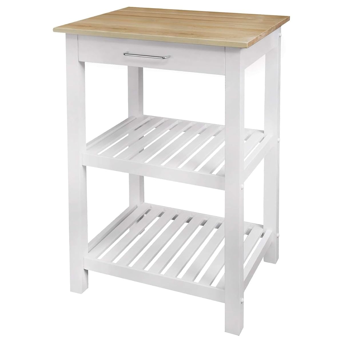 Sunrise Small Kitchen Island Natural White Solid Hardwood Top Compact Rolling Cart Storage Shelves Drawer Durable Stylish Space Saving Modern Prep Station Functional Narrow Kitchen Furniture