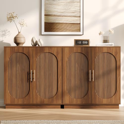 34" Tall Fluted Arched Buffet Cabinet with Storage and Shelf, view 6