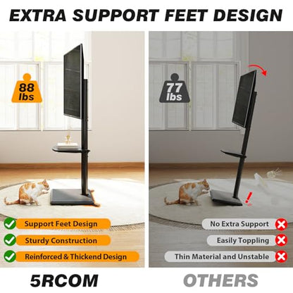 Floor TV Stand with Mount for 32-60 inch TVs, Swivel and Height Adjustable Floor Standing TV Stands with Wood Base, Tall TV Stand with Shelf up to 88 lbs for Living Room, Bedroom and Corner