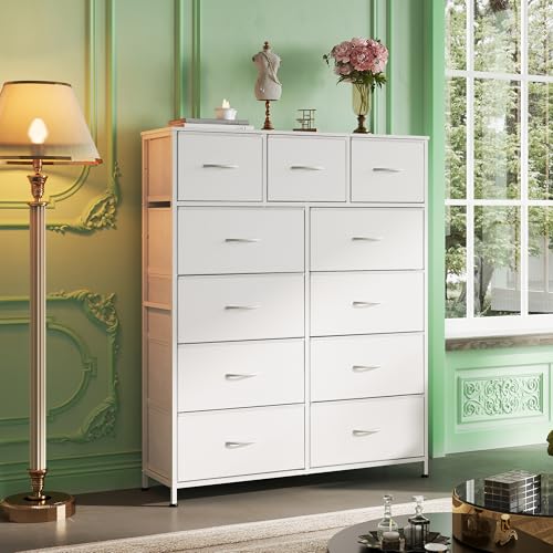 Tall Dresser for Bedroom, 11 Drawer Chest of Drawers, White, view 3