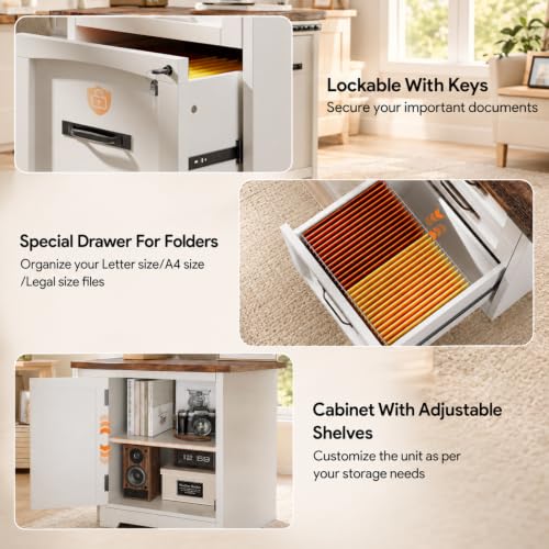 55 Inch Farmhouse Executive Desk with Drawers and Charging Station, view 6