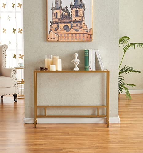 Small Modern Console Table for Entryway, Tempered Glass with Metal Frame Sofa Table for Living Room, Hallway, Office (Single-Layer, Gold)