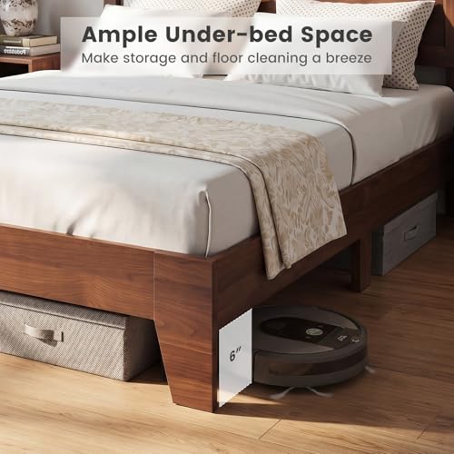 Queen Size Bed Frame, Mid-Century Modern Platform Bed with Headboard, view 8