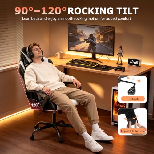 Ergonomic Gaming Chair for Adults, Video Game Chair, White, view 5