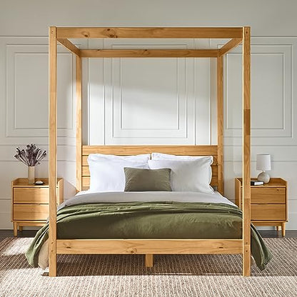 Isla Slatted Headboard Canopy Bedframe, Queen, Natural Pine