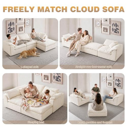 110" Boneless Cloud Couch Sectional for Living Room, Oversized Modular L Shaped Sofa with Ottoman, Deep Seat Chenille Sectional Couch for Cloud-Like Comfort (Beige)
