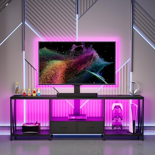 63" W TV Stand with Mount,LED & Charging Station for 55,65,75" TV, view 4
