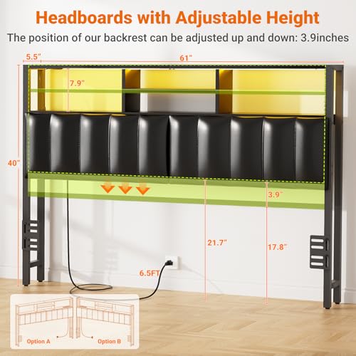 Headboard for Queen Size Bed with Storage, Upholstered Headboards, view 3
