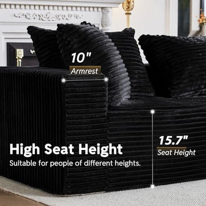 Sleeper Sofa 9 Seater Boneless Couch Modular Sectional Sofa | Cloud Couch Sectional Couches for Living Room, U Shaped Couches with Ottomans No Assembly Required, Black