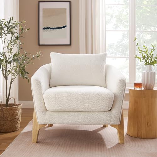 Oversized White Bouclé Reading Chairs with Thick Cushions, view 7