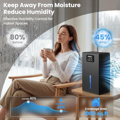 Dehumidifier for Home with Auto Shutoff Sleep Mode, 1000 Sq Ft, view 3