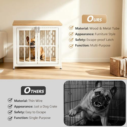 Heavy Duty Dog Crate Furniture, 26 inch Dog Crate for Small Dogs Oak White, view 6