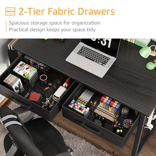 DLisiting 32 Inch Small Desk with Drawers, Black, view 7