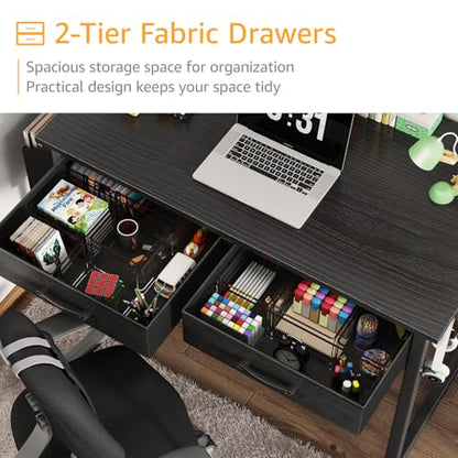 DLisiting 32 Inch Small Desk with Drawers, Black, view 7