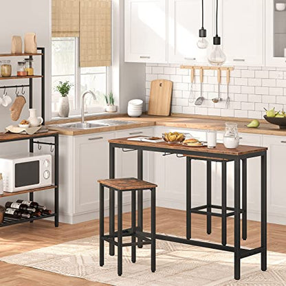 Bar Table Set, Pub Tables Bar Height with Stools Set of 2, Bar Chairs Under Counter Height Table for Small Spaces, Industrial Dining Table Sets for Kitchen, Living Room, Parties BF54BT01