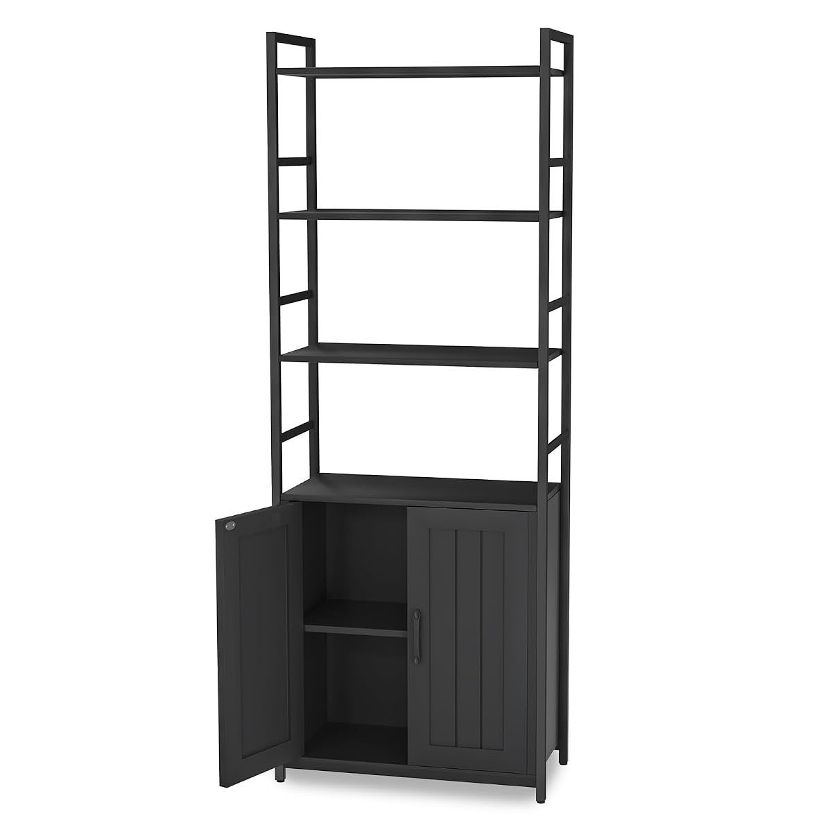 Lazyvan Black Bookshelf with Doors,70" Tall Bookcase with Storage Cabinet,6 Tier Book Shelf for Living Room/Bedroom/Office/Kitchen,70"(H)*26"(L)*11.8"(W)