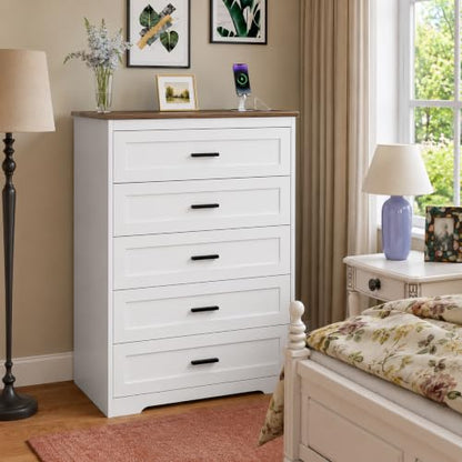 Farmhouse Dresser for Bedroom Wooden Chest of Drawers with Charging, view 3