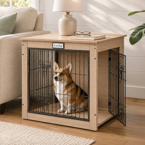 28-Inch Dog Crate Furniture for Small Dogs, Wooden Indoor Kennel, Oak, view 2