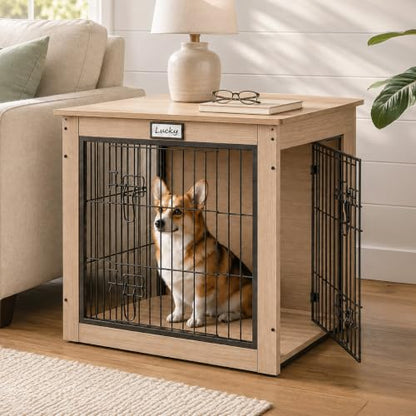 28-Inch Dog Crate Furniture for Small Dogs, Wooden Indoor Kennel, Oak, view 2