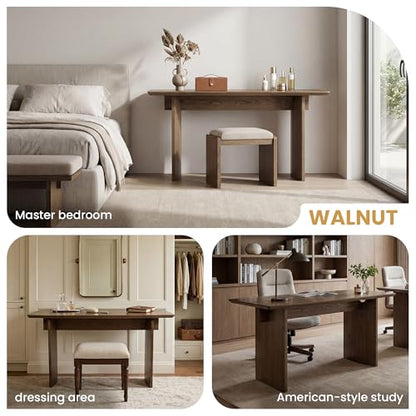55" Modern Minimalist Desk Spacious Home Office Desk with Sturdy Two-Pedestal Design Natural Walnut Finish for Work, Study & Gaming