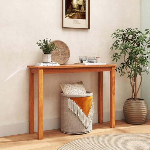 Narrow Outdoor Dining Table, Solid Wood Furniture Patio Console Table with Slatted Tabletop, Wooden Buffet Bar Plant Stand for Garden Deck Entryway Porch Balcony