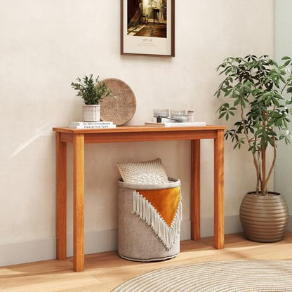 Narrow Outdoor Dining Table, Solid Wood Furniture Patio Console Table with Slatted Tabletop, Wooden Buffet Bar Plant Stand for Garden Deck Entryway Porch Balcony