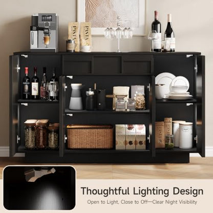 55" Sideboard Buffet Cabinet with Storage Drawer & Built-in Lights, view 7
