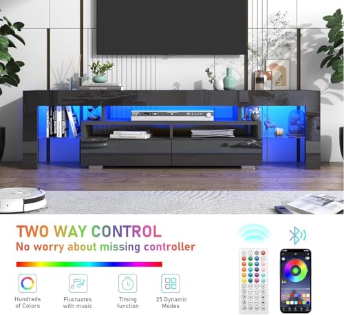 70in LED TV Stand for 75/80/85 inch TV, Modern Black TV Stands for Living Room, view 5