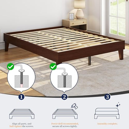 Yaheetech King Size Solid Wood Platform Bed Frame Low-Profile Dark Walnut, view 5