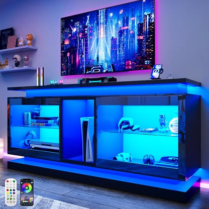 70" TV Stand W/LED Lights&Power Outlets, view 2