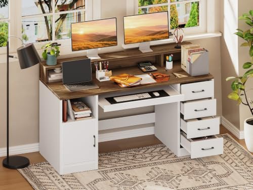 55" Office Desk with Drawers, Farmhouse Executive Desk with Drawers, view 2