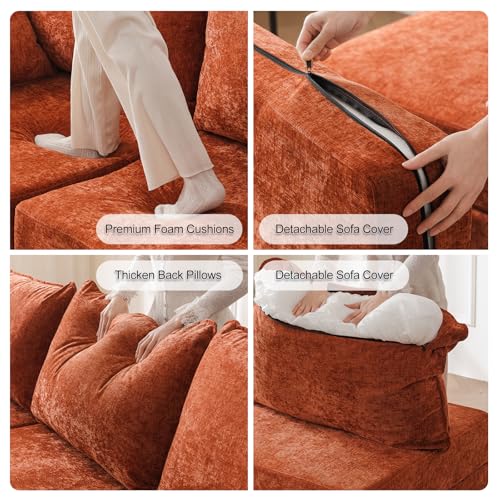 Oversized Accent Chair with All Seats Storage,Comfy Living Room Chairs with 2 Throw Pillow,Upholstered Mid-Century Armchair,24.5'' Deep Seat,Reading Chair for Bedroom,Office,Chenille,Orange
