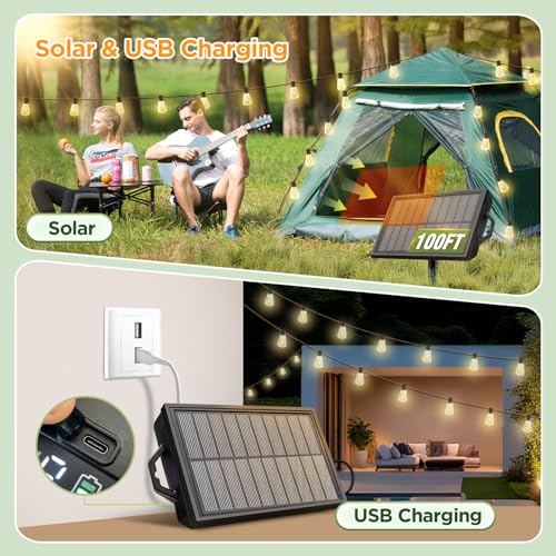 100FT Solar String Lights Outdoor Waterproof with Remote & Timer, view 4