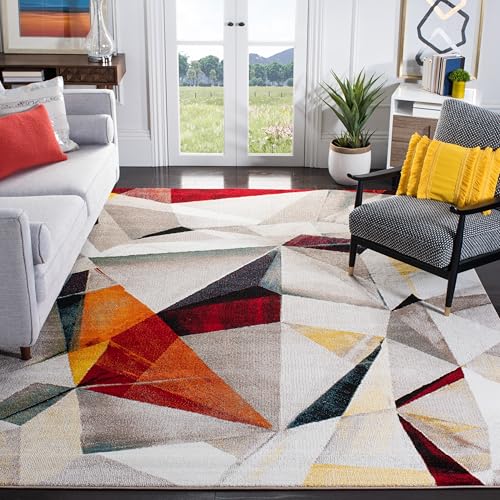 SAFAVIEH Porcello Collection Area Rug - 8' x 10', Light Grey & Orange, Modern Abstract Design, Non-Shedding & Easy Care, Ideal for High Traffic Areas in Living Room, Bedroom (PRL6940F)