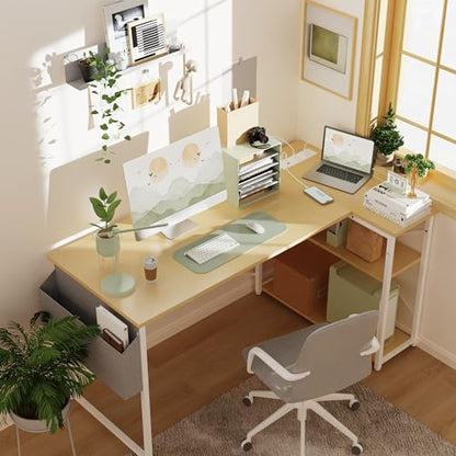 L-Shaped Computer Desk with Power Outlets, Reversible Shelves, view 3