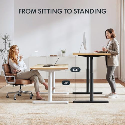 FLEXISPOT Solid Bamboo Standing Desk, 55" x 28" Real Bamboo Desktop with Natural Grain, Durable & Sustainable Workstation for Home Office and Multi-Monitor Setups (White Oval Legs)