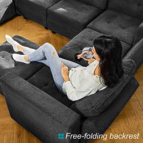 Modular Sectional Sleeper Sofa Couch with Storage Seat Reversible Modular Sofa Couch Oversized Sleeper Sectional Sofa Bed Set Dark Grey