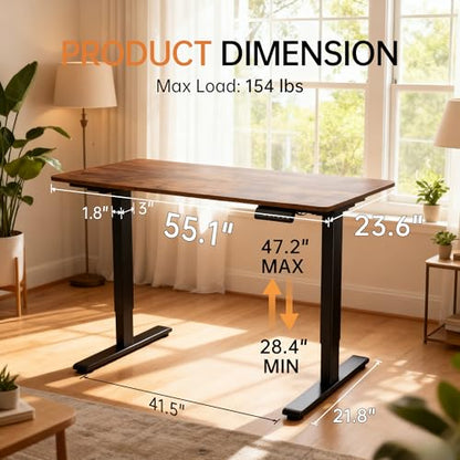 55"x24" Standing Desk Height Adjustable Electric Stand up Desks for Home Office Computer Sit Stand Desk with Two-Piece Desktop with Gap 3 Memory Presets T-Shaped Metal Support, Brown