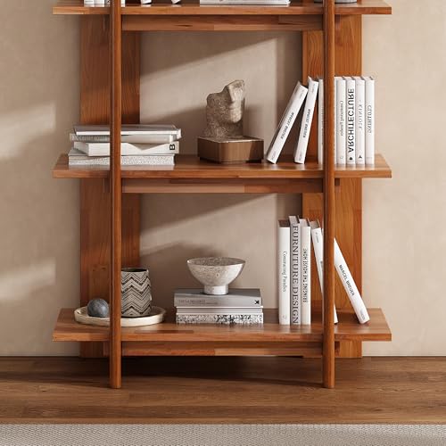 4 Shelf Narrow Teak Bookcase H-70 L-33 Acacia Wood Open Bookshelf, view 6