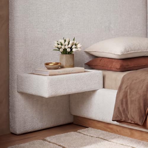 Queen Beige Platform Bed Frame with Curved Headboard, view 6