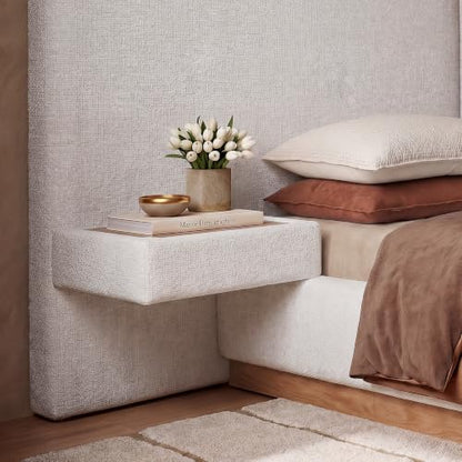 Queen Beige Platform Bed Frame with Curved Headboard, view 6