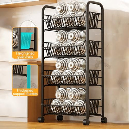3 Tier Rolling Cart,Simple Trending 4 Tier Rolling Fruit Vegetable Basket Cart with 4 Detachable Wheels,Storage Rack for Kitchen,Bedroom for Bread Onion Potatoes(4 Floors)