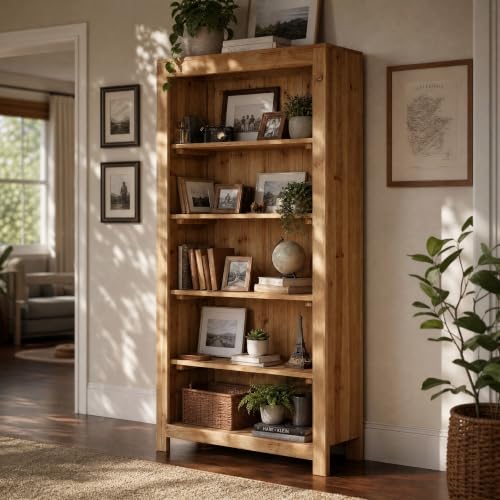 71" Solid Wood 5-Tier Tall Bookcase (1, Brown), view 6
