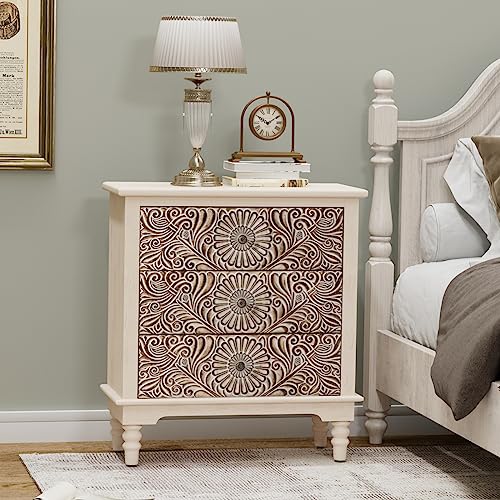 3 Drawers Accent Dresser, Vintage Small Accent Chest with 4 Wood Legs, Free-Standing Buffet Server Nightstand End Table for Bedroom, Living Room, Entryway